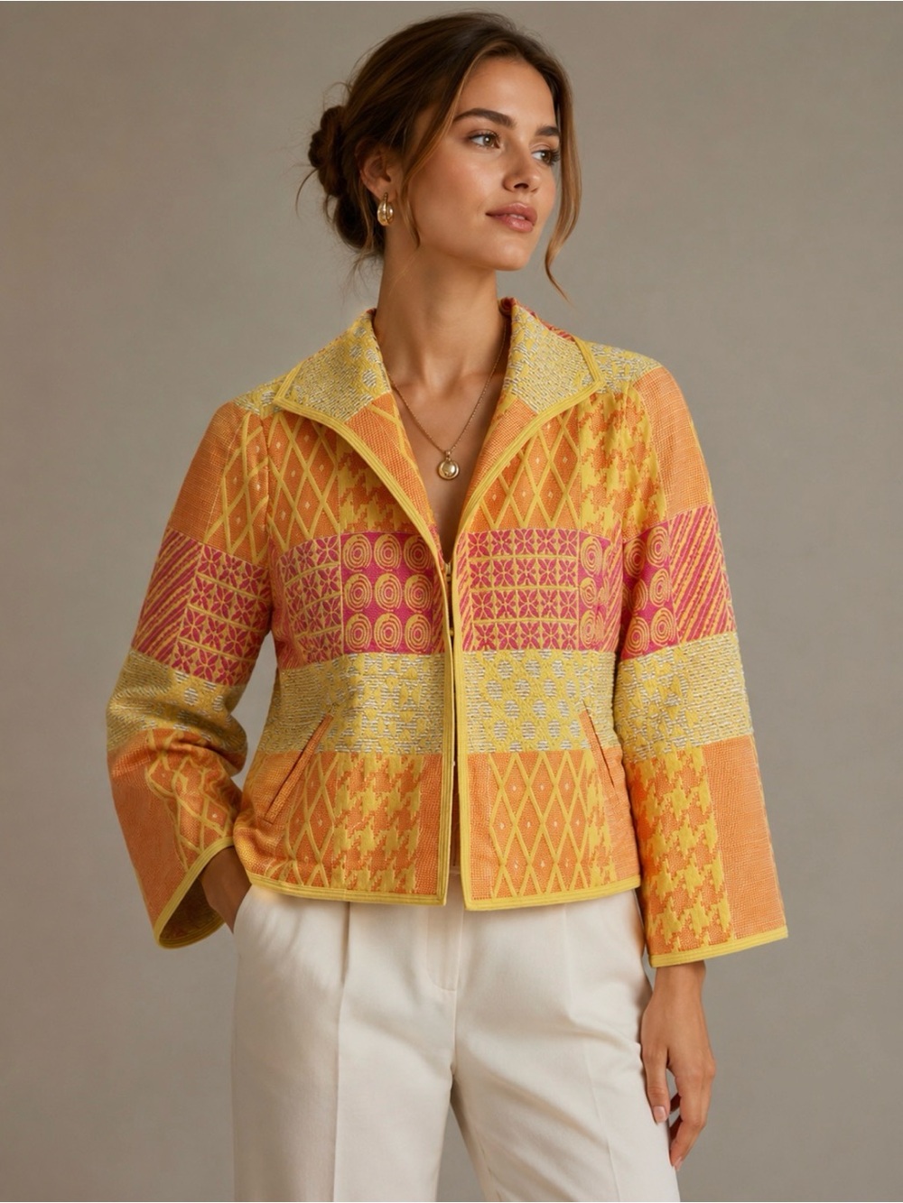 Vintage Carlisle Yellow and Orange Patchwork jacket - Picture 1 of 14